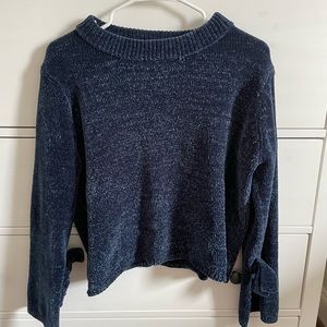 Sweet Rain Blue Chenille Sweater with Ties